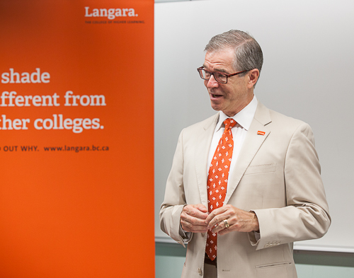 Dr. Brad O'Hara welcomes the UNBC MBA students to Langara